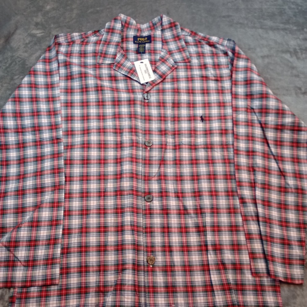 Polo Ralph Lauren Flannel Pajama Top Sleep Shirt Men's M Bennet Plaid Red Cotton